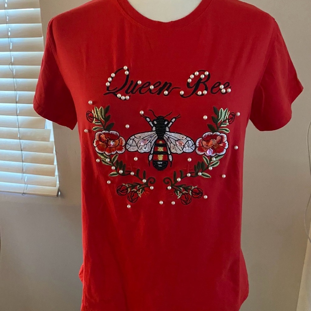NWOT- Red Embroidered Queen Bee Women's Top.